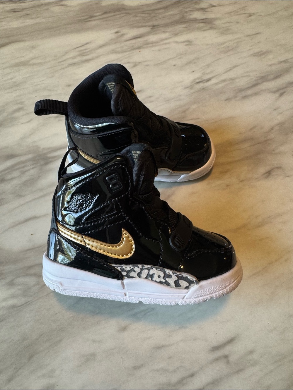 Nike Kids Black Patent High-Top Sneakers with Gold Swoosh